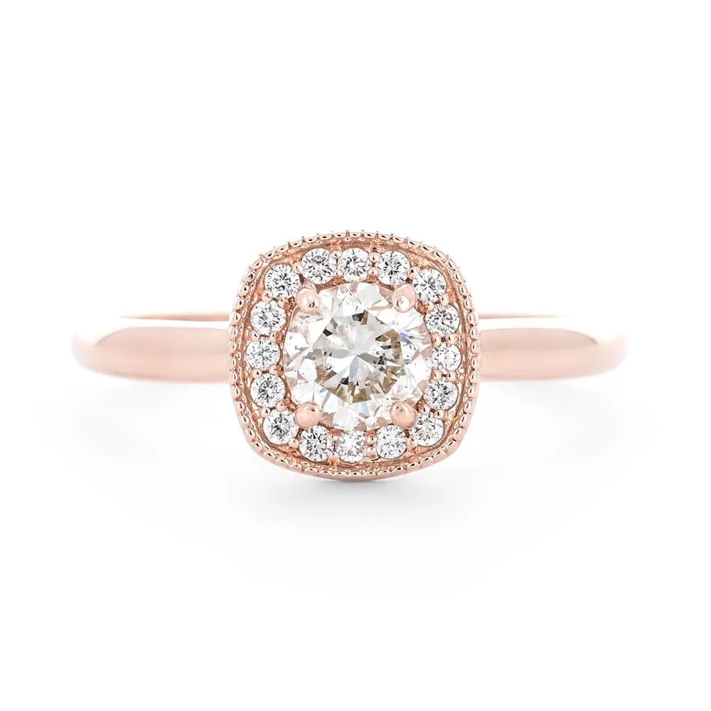 0.63ctw Round Diamond Halo Engagement Ring - 14K Rose Gold