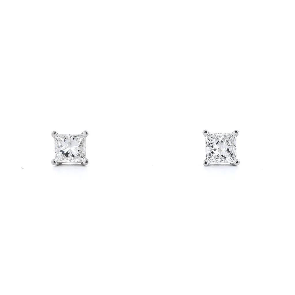 1.0ctw Princess Diamond Stud Earrings, Screw Back - 950 Platinum