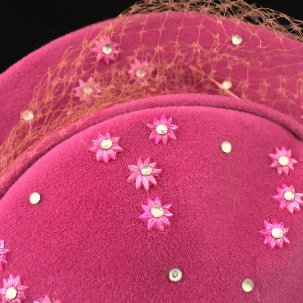 1950s Pink Rhinestone Hat