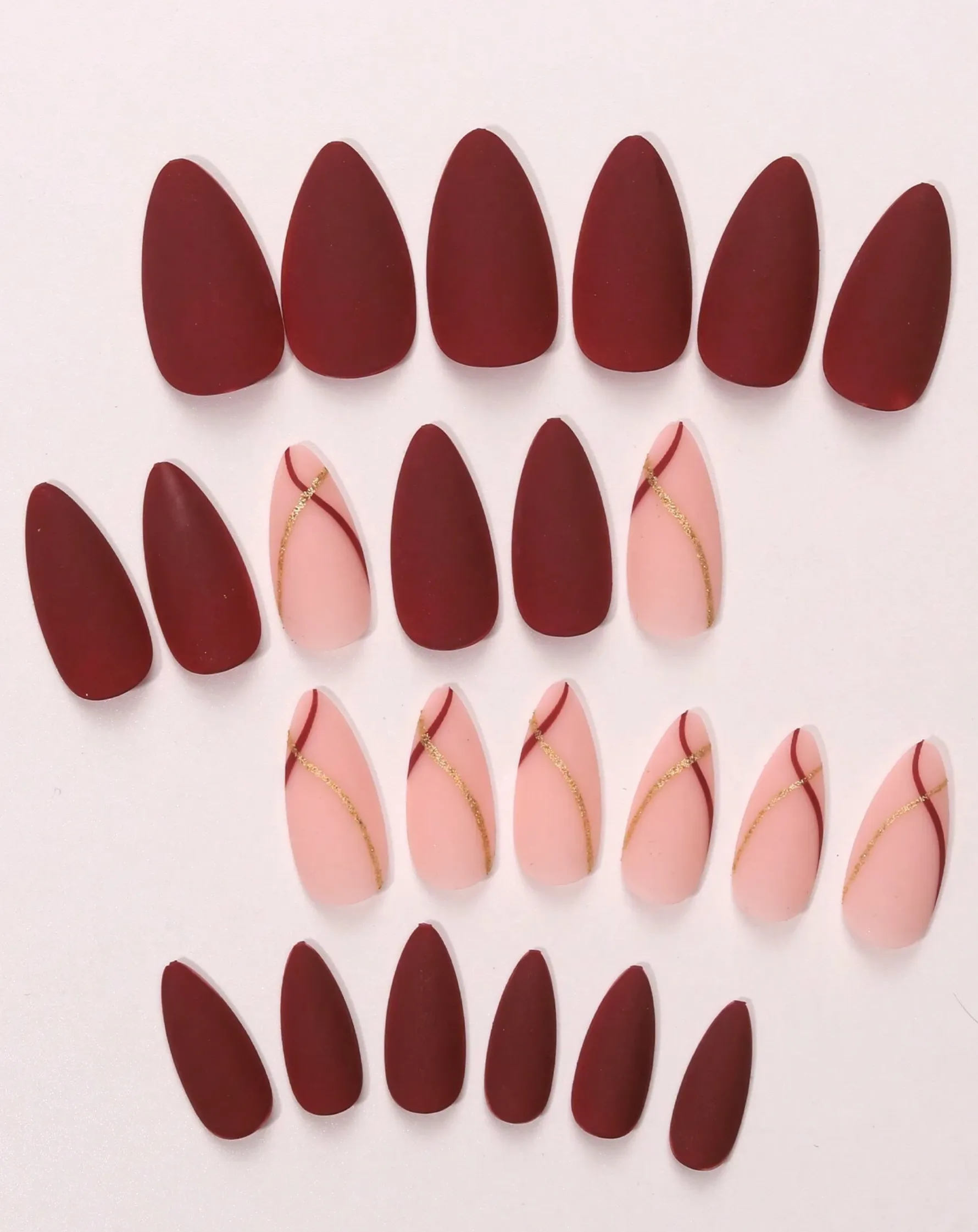 24 Pcs Maroon Press on Nails