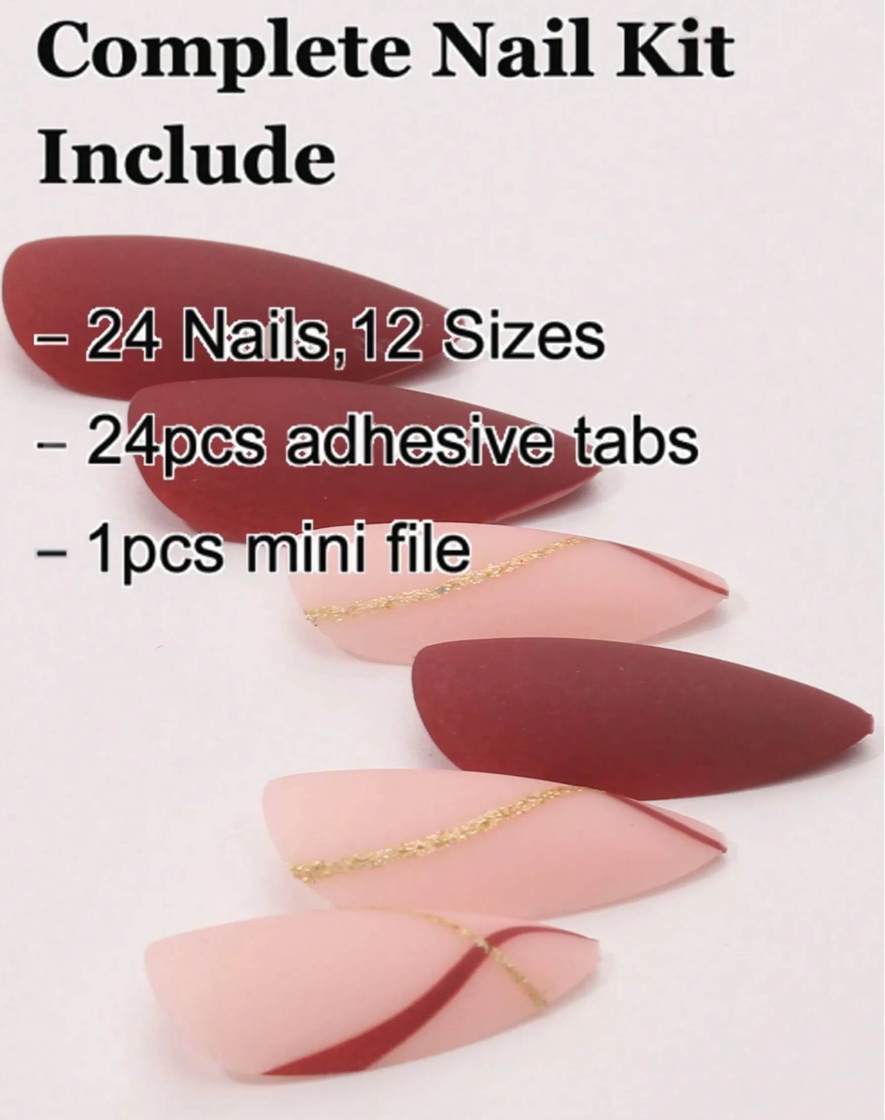 24 Pcs Maroon Press on Nails