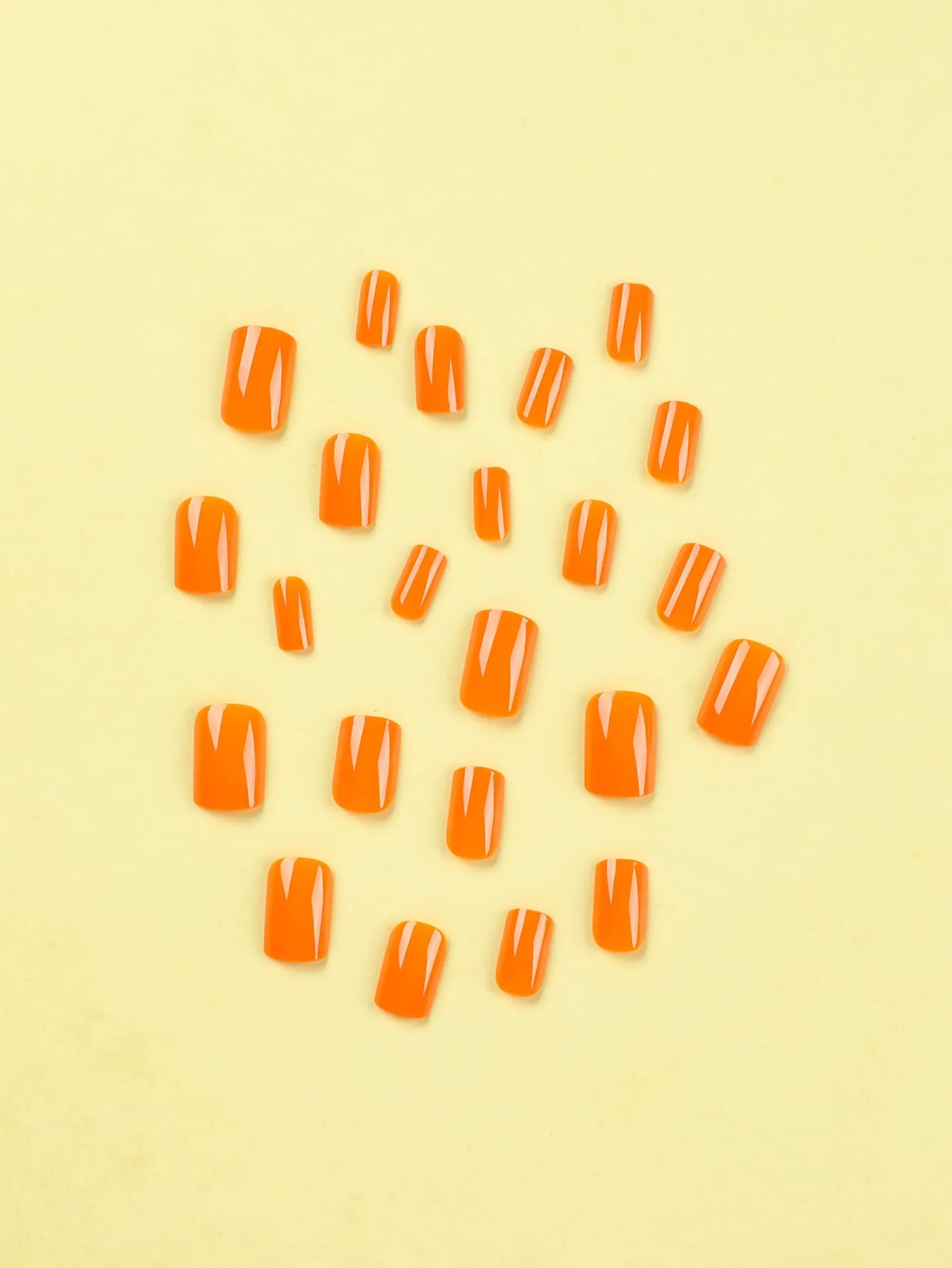 24pcs Long Square Orange Glossy Solid Fake Nail False Nails Press On Nails Glue