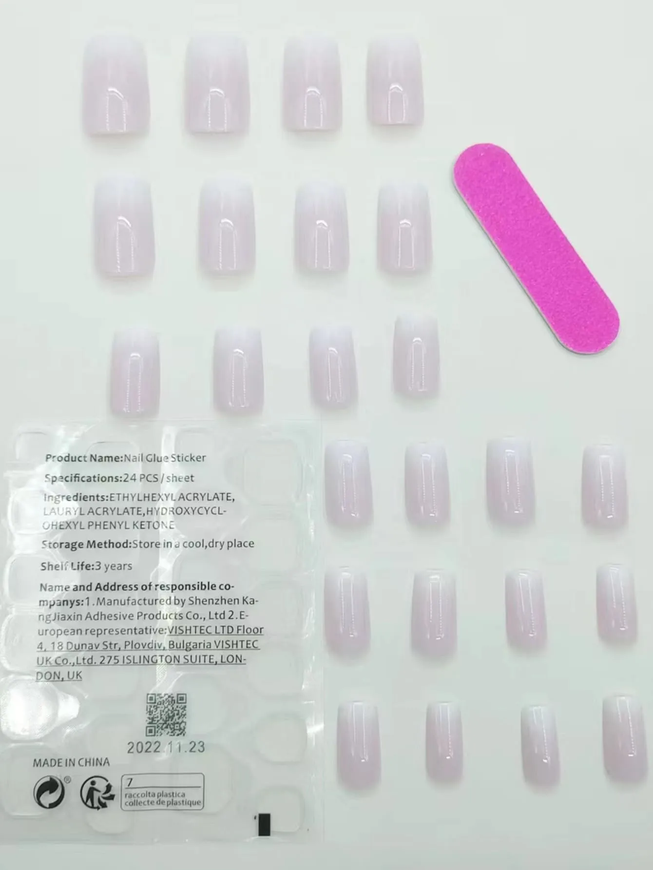 24pcs Long Square Pink Ombre Glossy Fake Nail Press On Nails False Nails Glue On