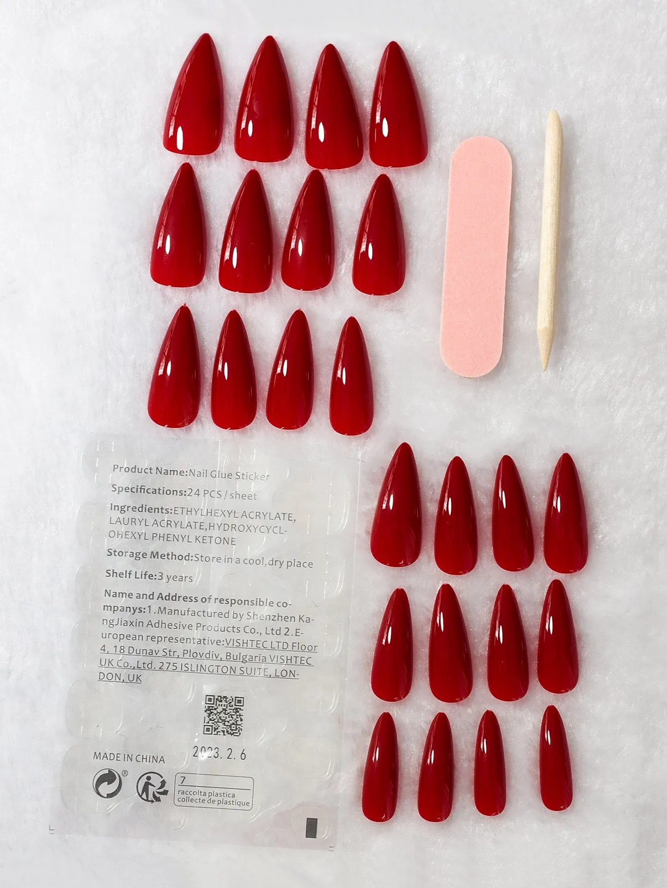 24pcs Long Stiletto Red Glossy Fake Nail False Nails Press On Nails Glue On