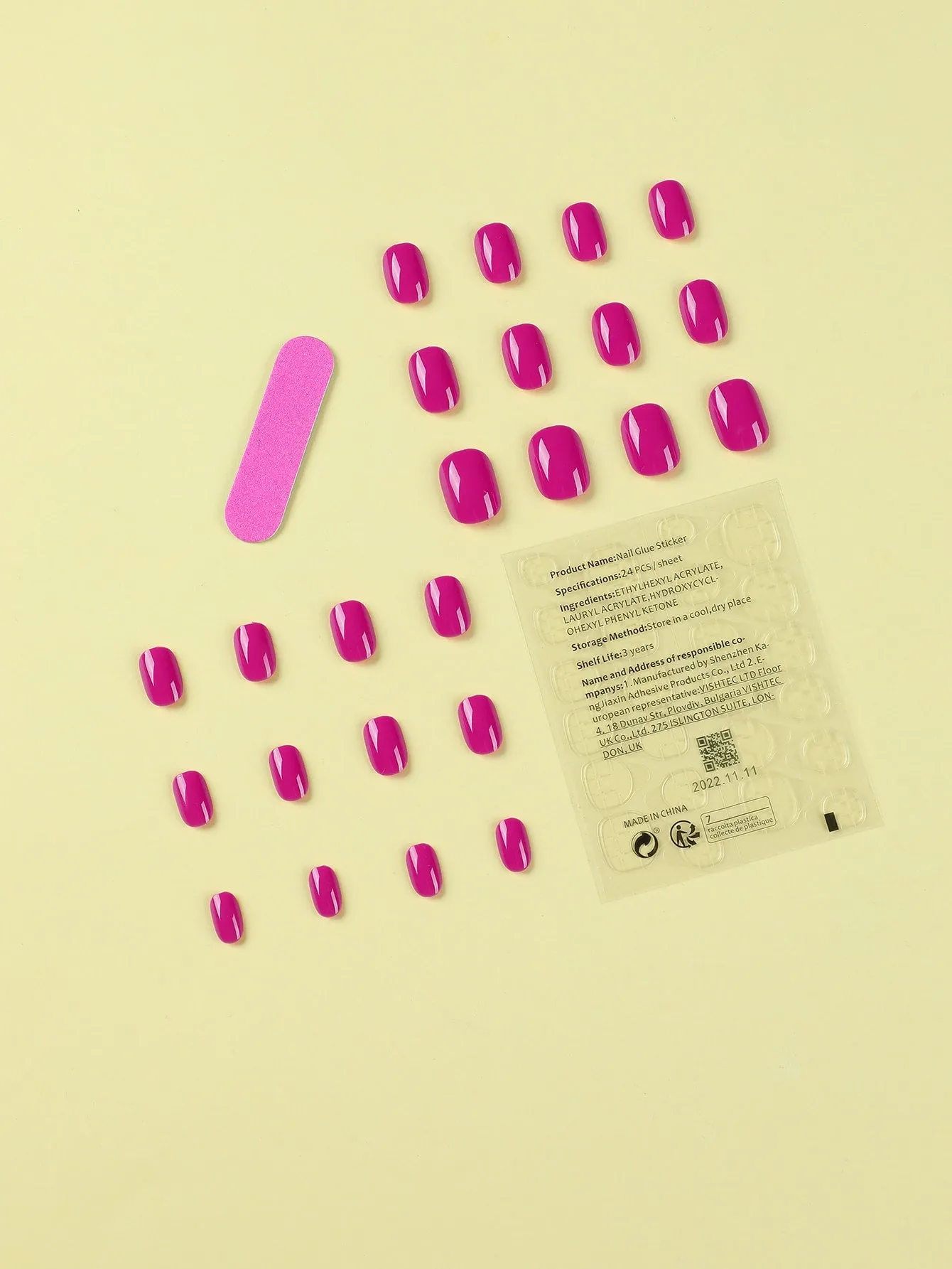 24pcs Short Square Magenta Glossy Fake Nail False Nails Press On Nails Glue On