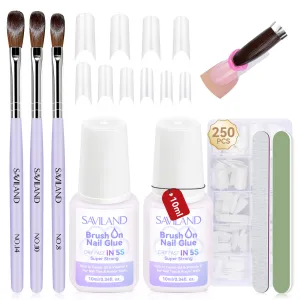 Acrylic Nail Tips and Glue Set - 250pcs, Fast-Dry Glue