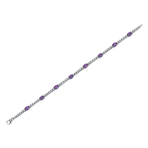 Amethyst 8-Stone Tennis Bracelet Sterling Silver Oval Shape 3.25 Carats