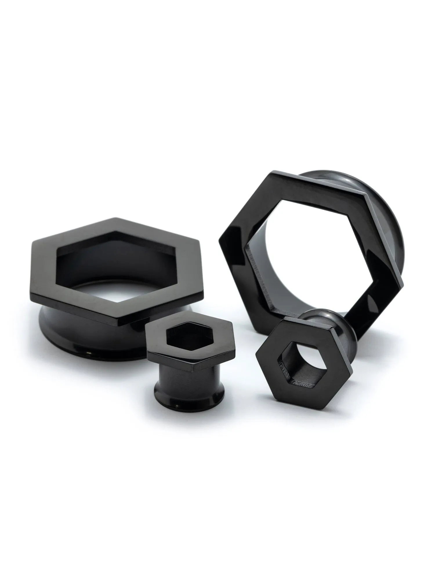 Black Hexagon Double Flared Steel Tunnels