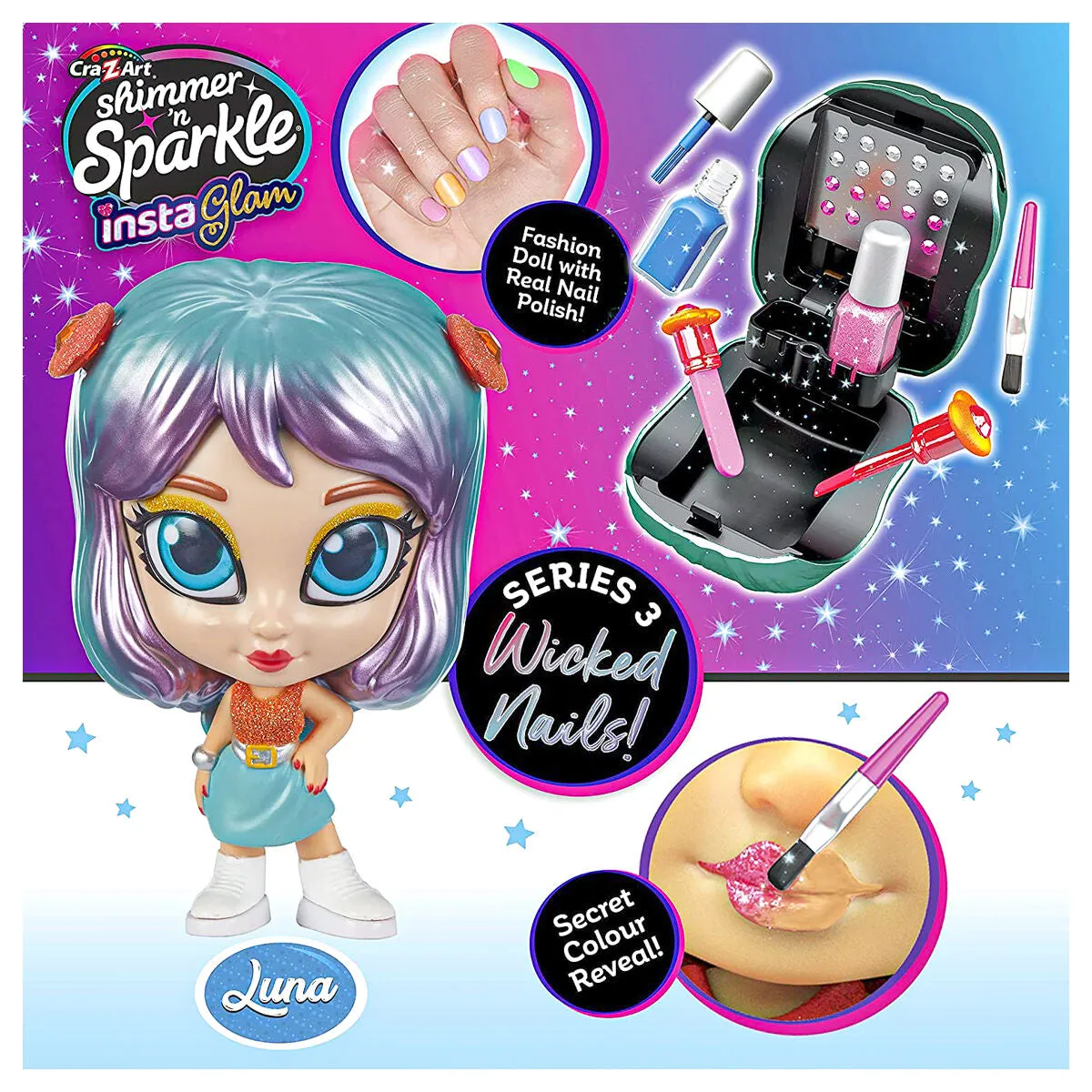 CraZart Shimmer 'n Sparkle InstaGlam Series 3 Wicked Nails Luna Doll