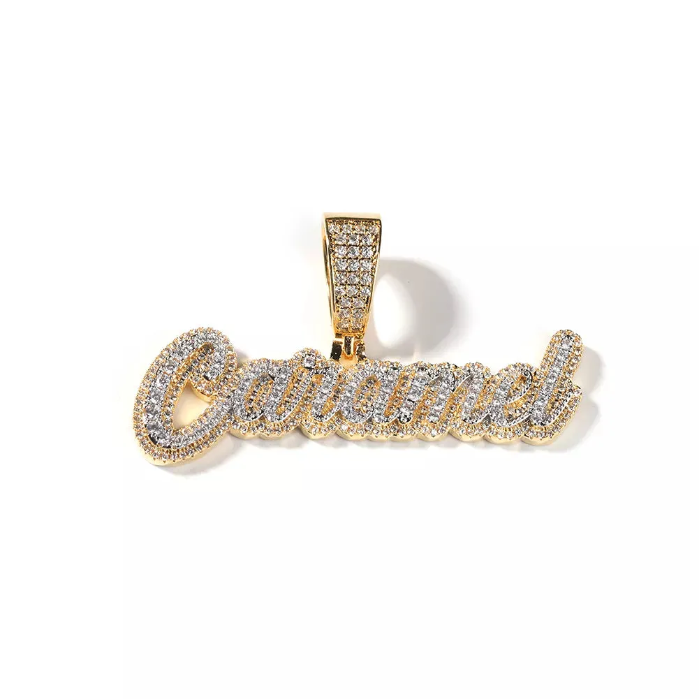 Custom Two-Tone Script Name Plate Diamond Tennis Chain