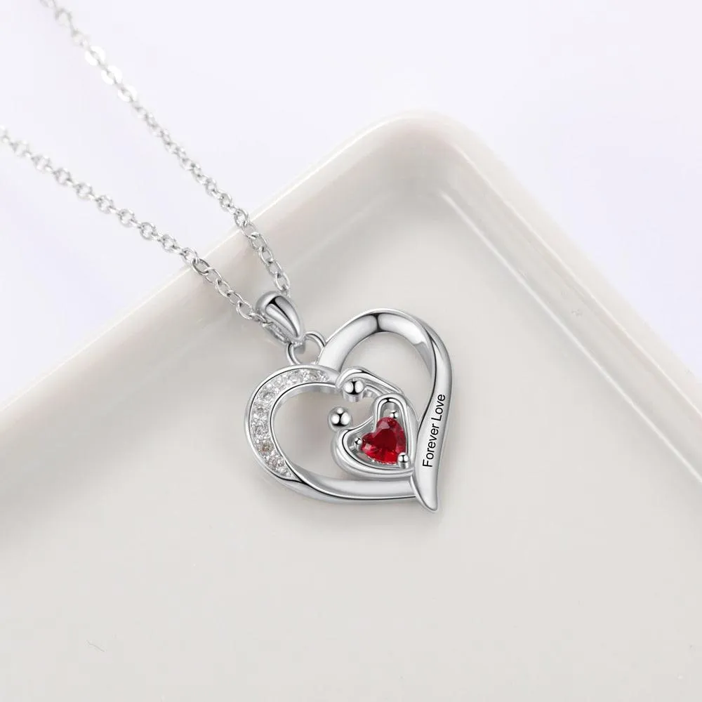 Customizable Heart pendant for Mom and Baby with names and birthstone