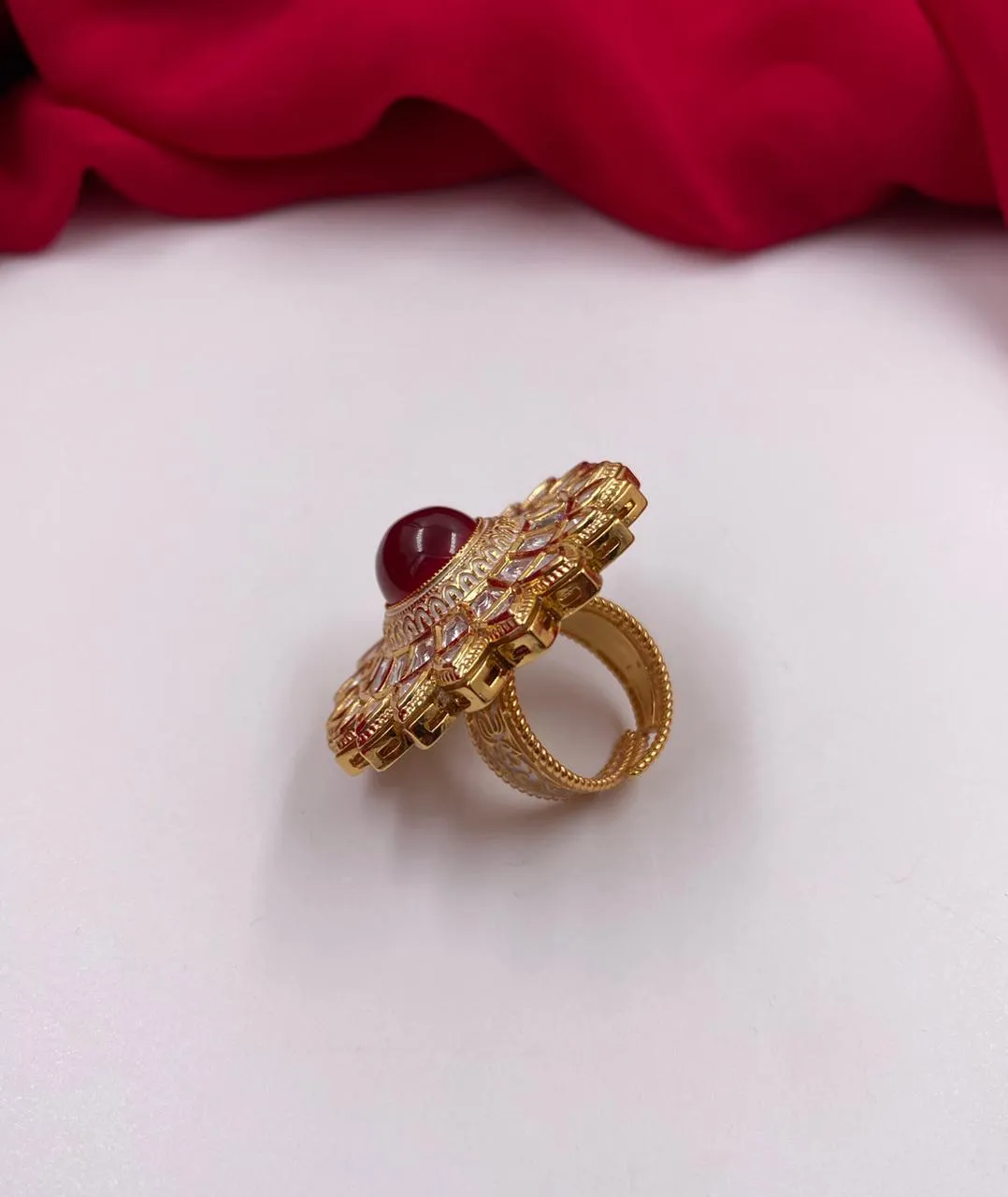 Designer Big Size Rotating Kundan Finger Ring By Gehna Shop