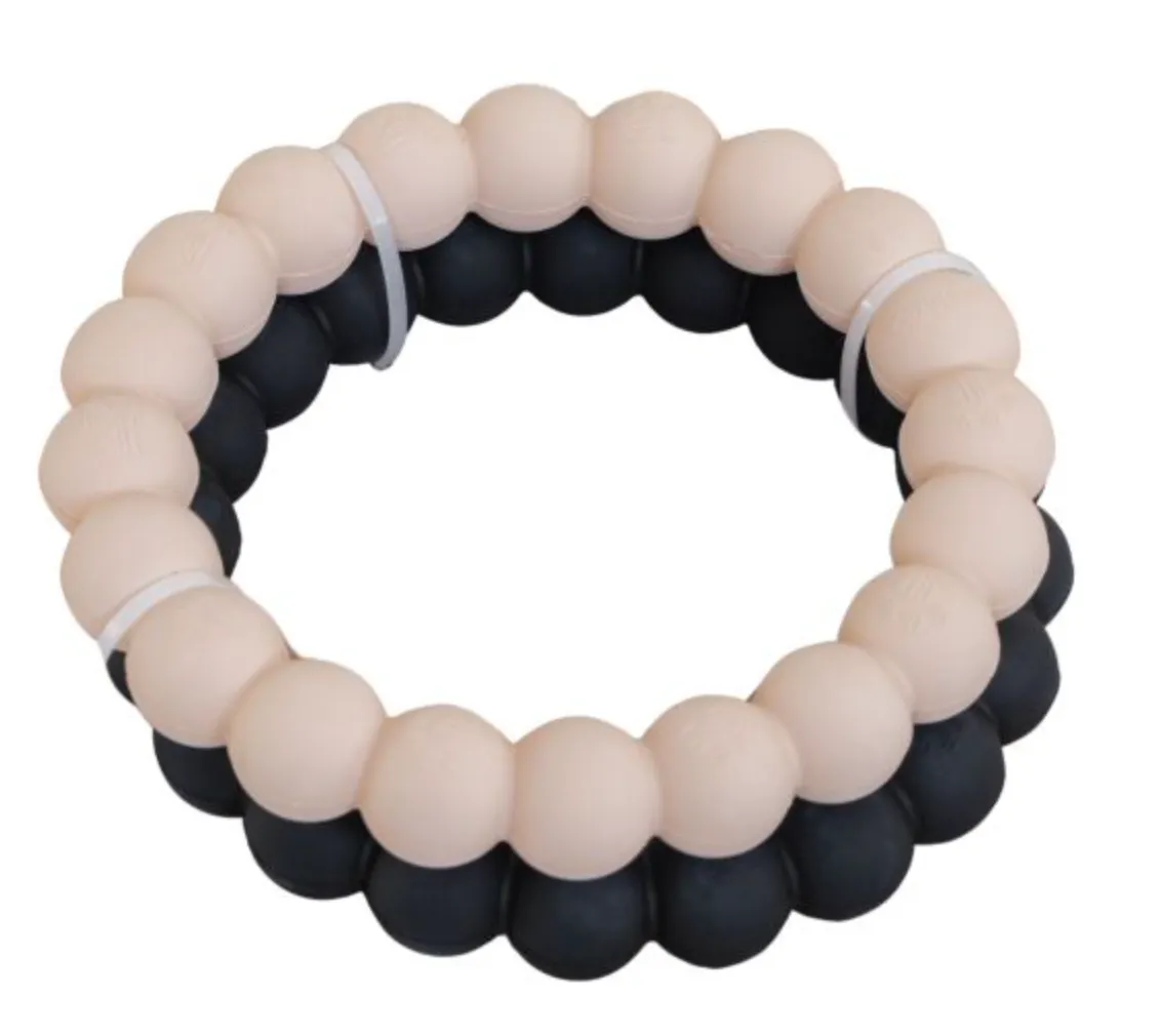 Dexypaws 2 Piece Aggressive Teething Ring Set - Beige & Black