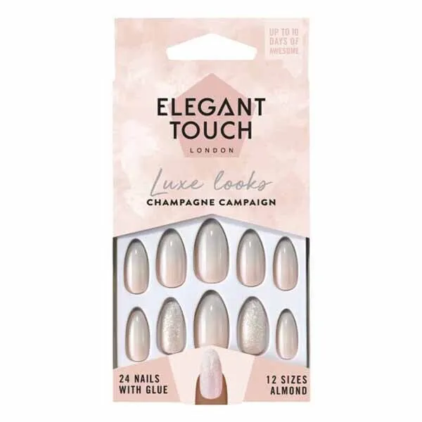 Elegant Touch False Nails - Champagne Campaign Design Long-Lasting Durable Easy Application Manicure Set