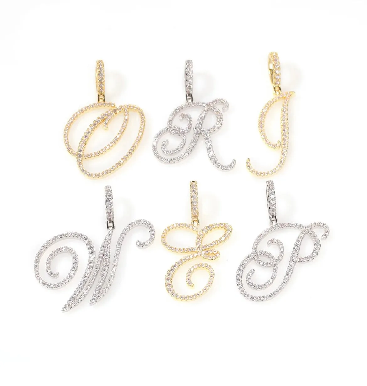 Iced-Out Cursive Script Letter Pendant