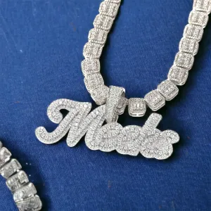 Iced-Out Thick Name Pendant Diamond Baguette Chain