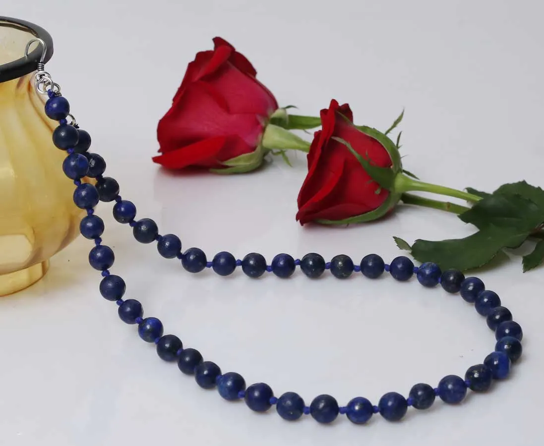 Imeora Hand Knotted Lapis 10mm Natural Stone Necklace