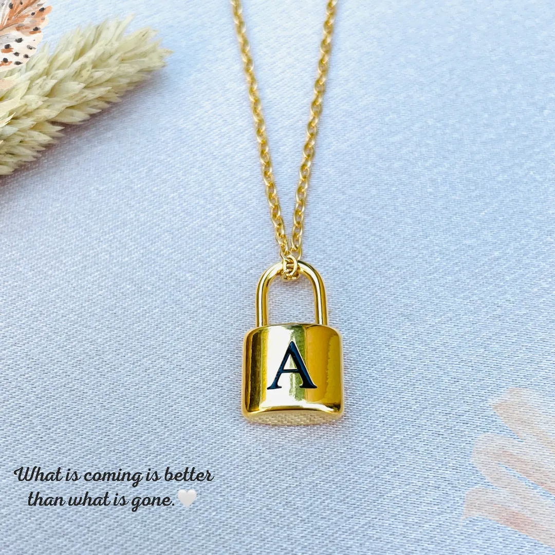 Initial letter necklace gold chain lock#-02750SSN-27