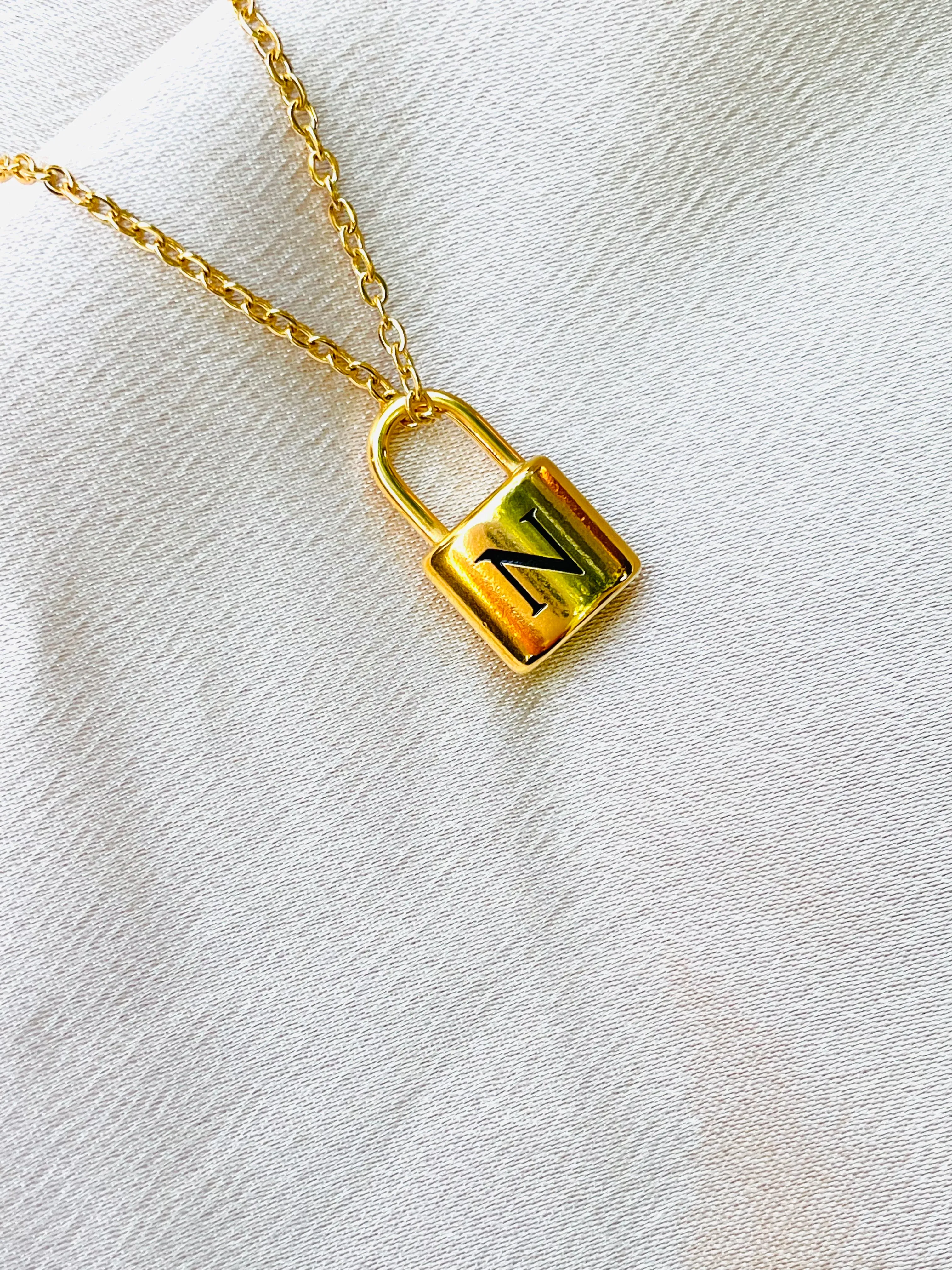 Initial letter necklace,gold chain lock#-01462SSN-14