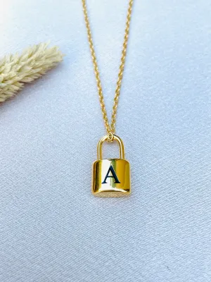 Initial letter necklace,gold chain lock#-02550SSN-25