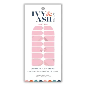 Ivy & Ash | Geometric Rose | Pink & Rose Gold Glitter Stripe Nail Wraps