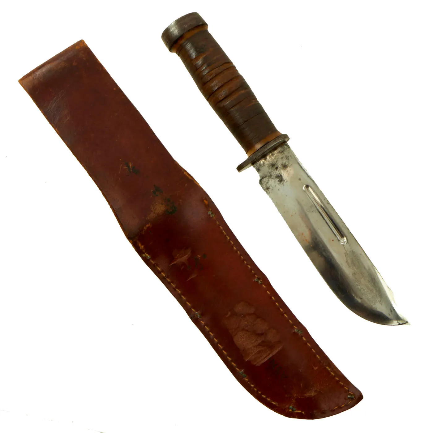 Original U.S. WWII Cattaraugus 225Q Commando Fighting Knife With Personalized Sheath