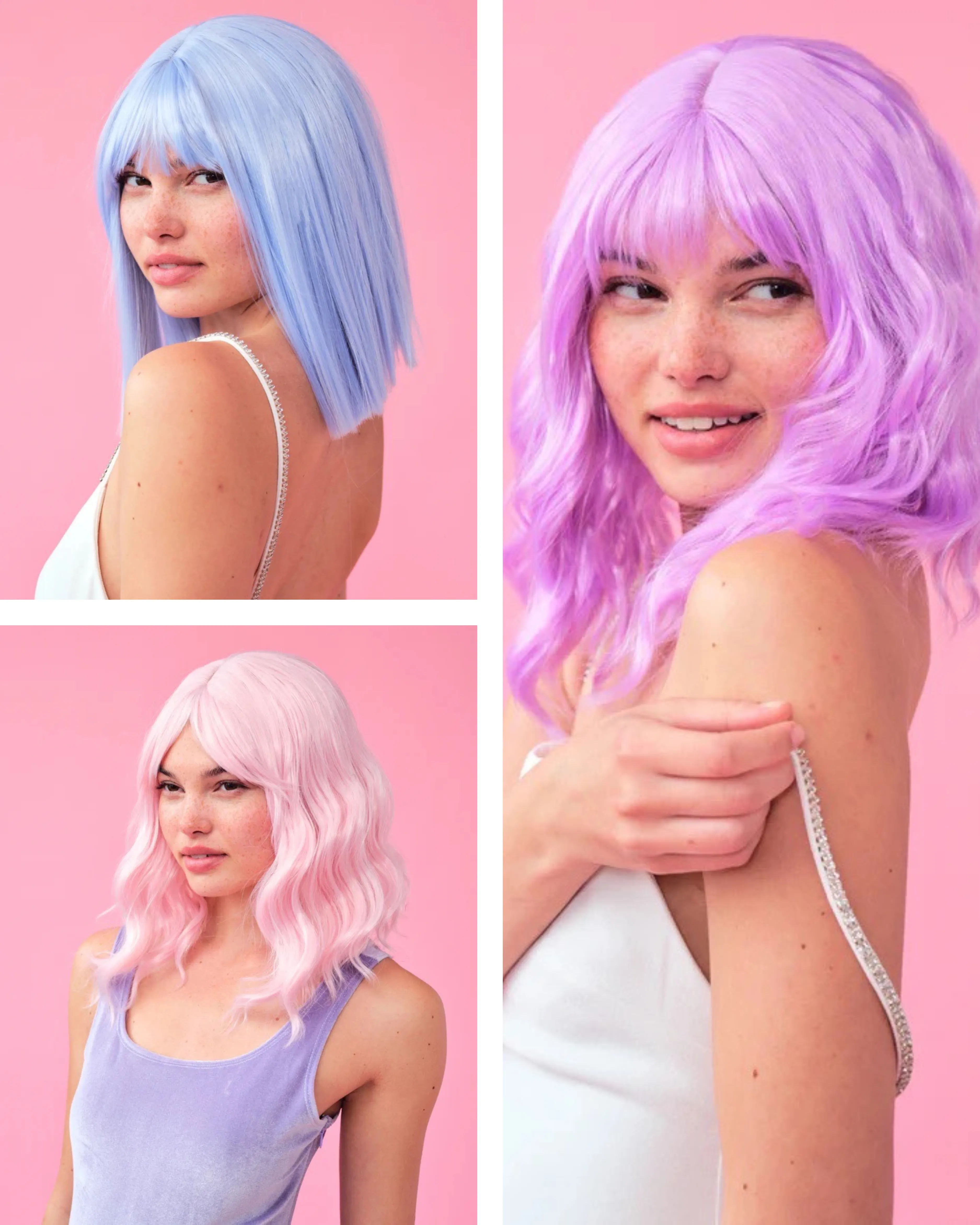 Pastel Wig Pack - pink, purple   blue wigs