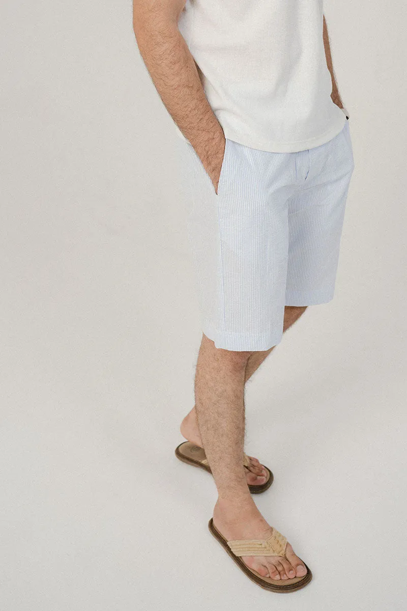 SKY BLUE STRIPED COTTON SHORTS