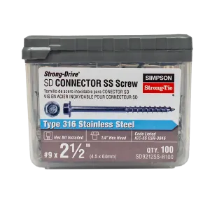 Strong-Drive® SD CONNECTOR SS Screw - #9 x 2-1/2 in. 1/4-Hex Drive, Type 316 (100-Qty)