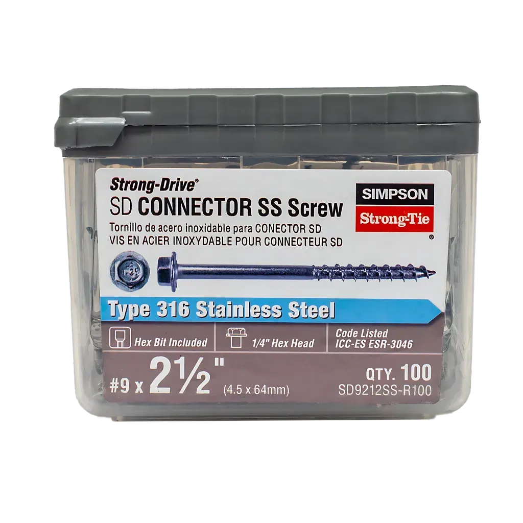 Strong-Drive® SD CONNECTOR SS Screw - #9 x 2-1/2 in. 1/4-Hex Drive, Type 316 (100-Qty)