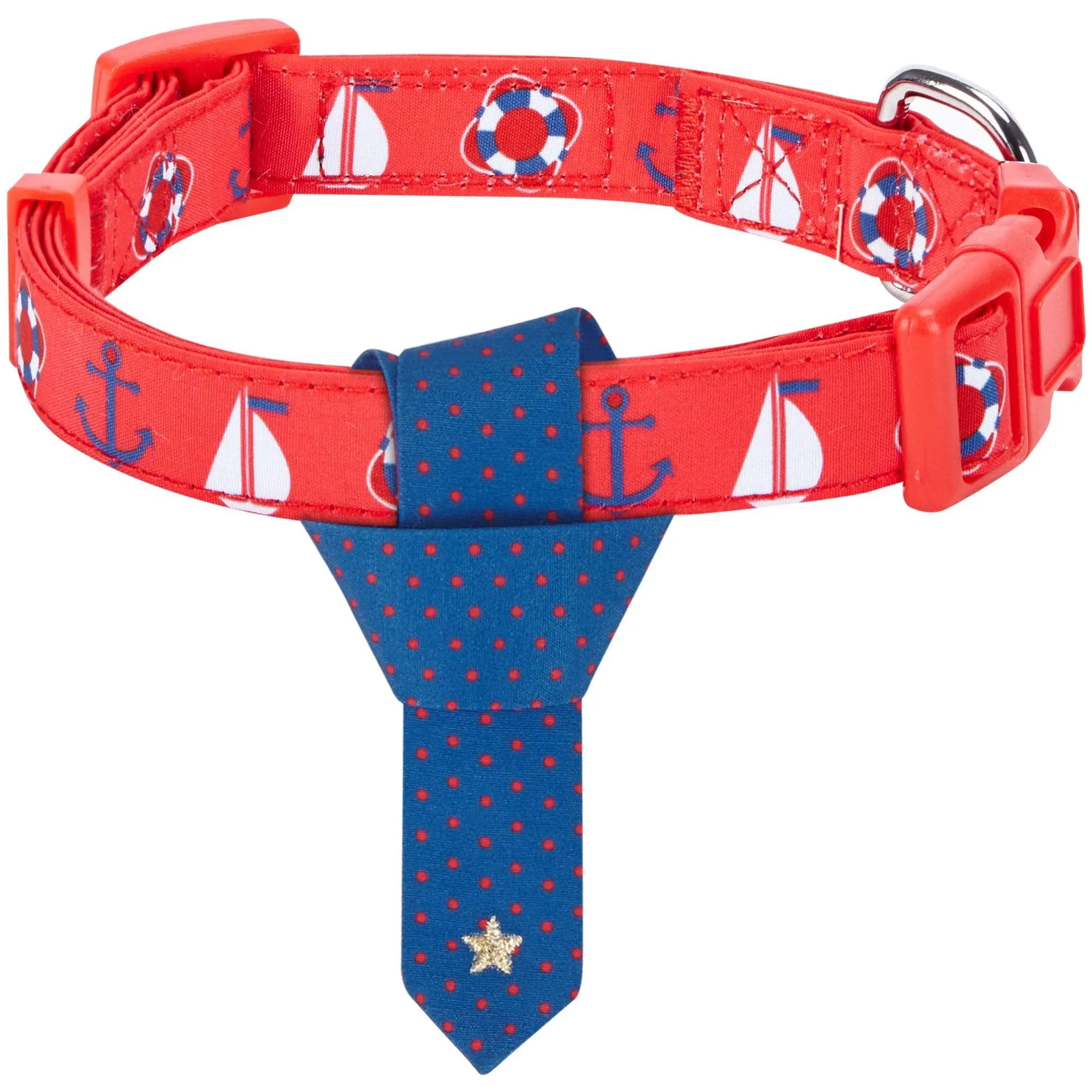 Summer Vacation Beach Dog Collar with Tie, Bon Voyage Sailboat Design