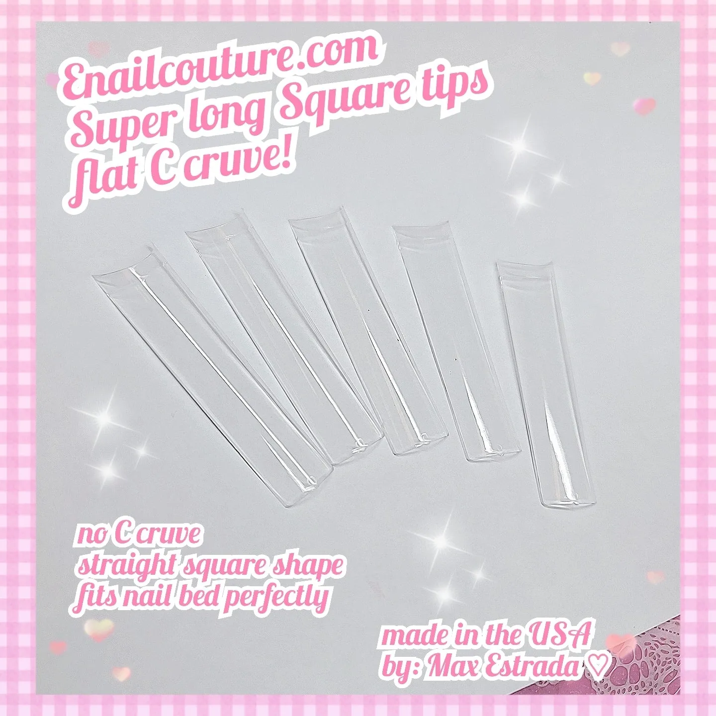 SUPER Long Square Tips/ flat C curve (Long No C Curve Straight Square Nail Tips - Flattened XXXL None Curve Fake Nail Tips Half Cover Flat Square Nails Tips Clear )