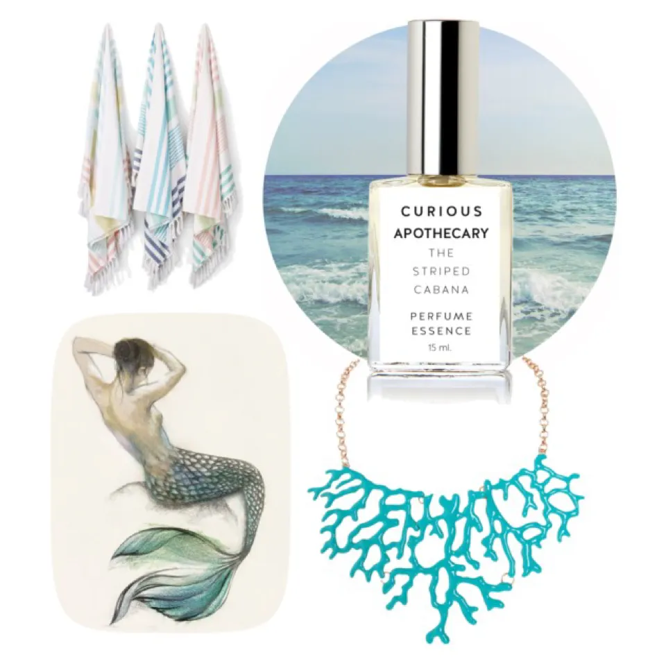 The Striped Cabana™ by Curious Apothecary. Island white floral, adrift summer clouds