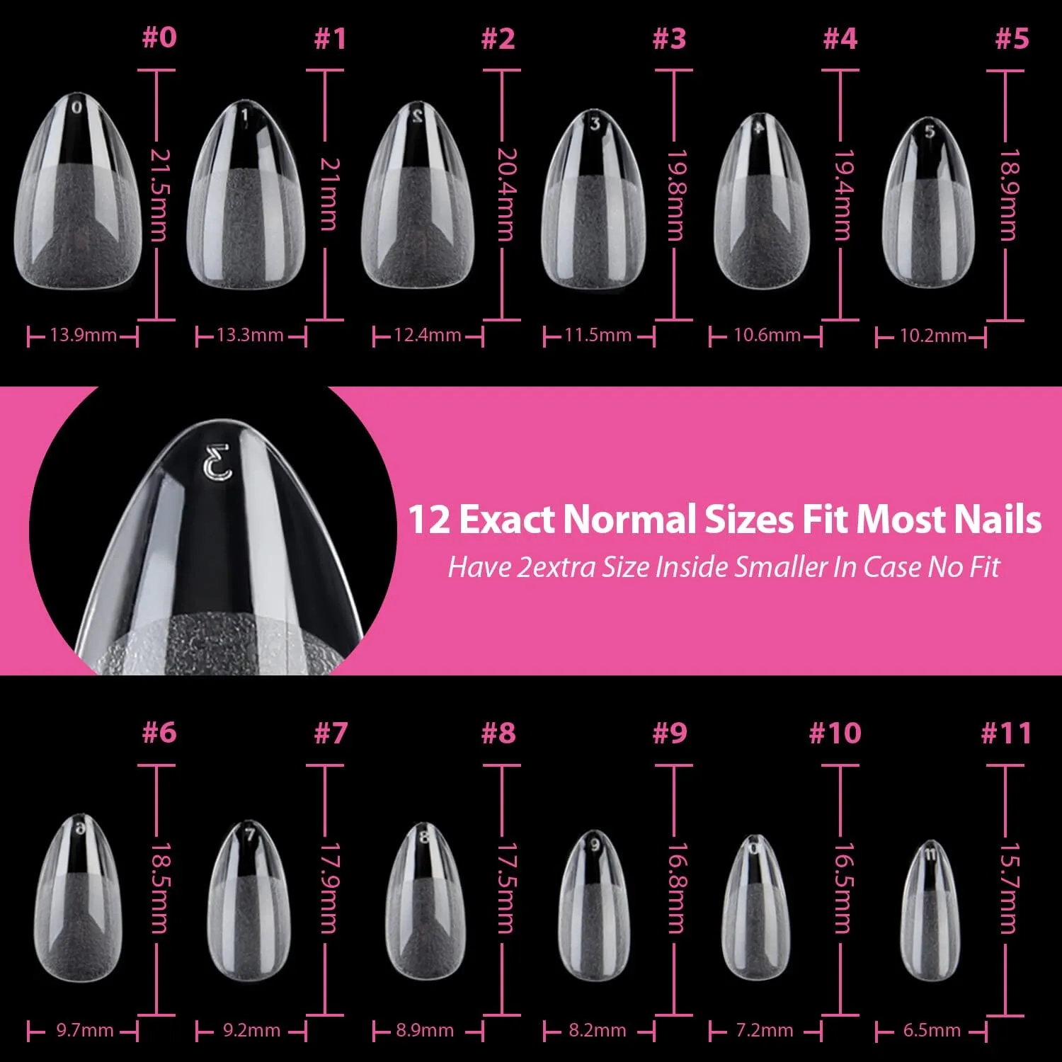 UNA GELLA Short Almond Fake Nails 216pcs Pre-shaped